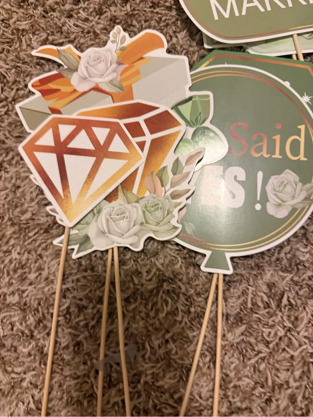 Wedding Photo Booth Props - Green Just Married Party Signs